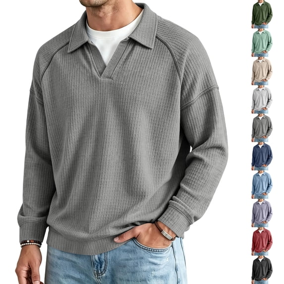 Waffle Knit 1/4 Zip Pullover for Men Collared Casual Top Business Casual Shirt Workwear Pullover Top