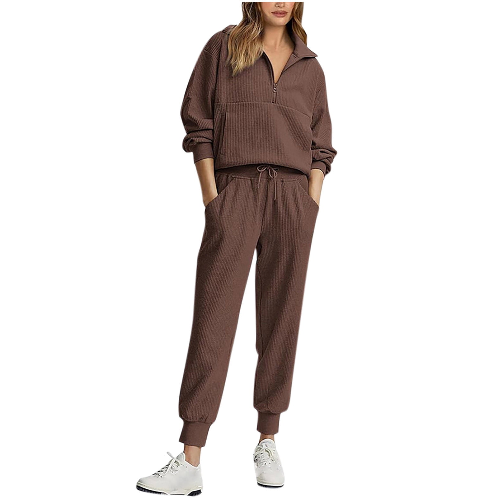 Women's Half Zip Cropped Pullover Sweatshirt - High Neck Long Sleeve Casual Top