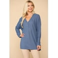 thumbnail image 1 of Waffle Knit And Woven Print Mixed Hi Low Flowy Tunic Top, 1 of 5