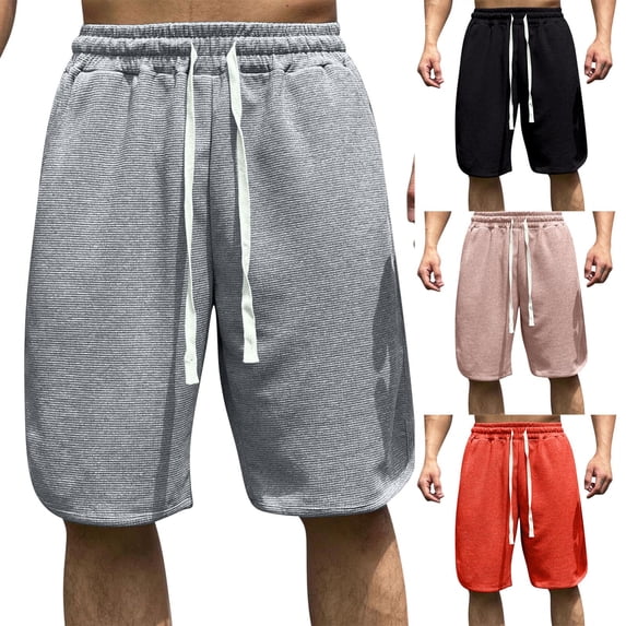 Waffle Knit Athletic Shorts for Men 10" Inseam Workout Basketball Short Pants, Summer Knee Length Activewear Training Bottoms with Pockets & Drawstring for Sports