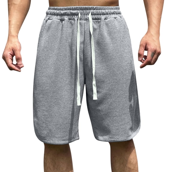 Waffle Knit Athletic Shorts for Men 10" Inseam Workout Basketball Short Pants, Summer Knee Length Activewear Training Bottoms with Pockets & Drawstring for Sports