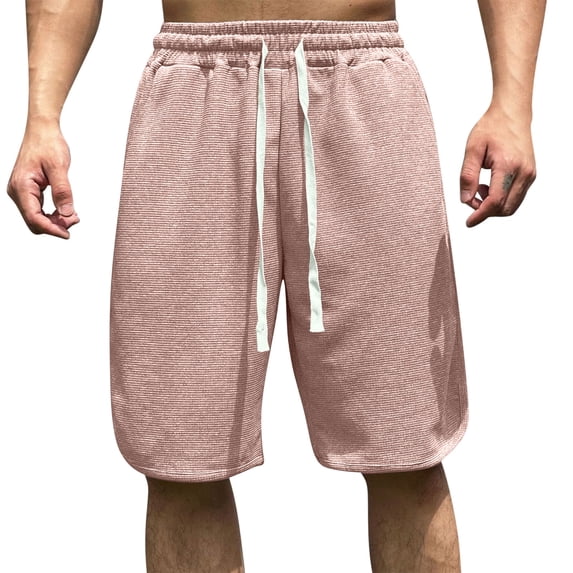 Waffle Knit Athletic Shorts for Men 10" Inseam Workout Basketball Short Pants, Summer Knee Length Activewear Training Bottoms with Pockets & Drawstring for Sports