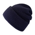 thumbnail image 1 of Waffle Knit Beanie - Unisex Cuffed Winter Hat with Textured Weave, Cozy Warm Slouchy Cap for Men and Women-Navy, 1 of 1