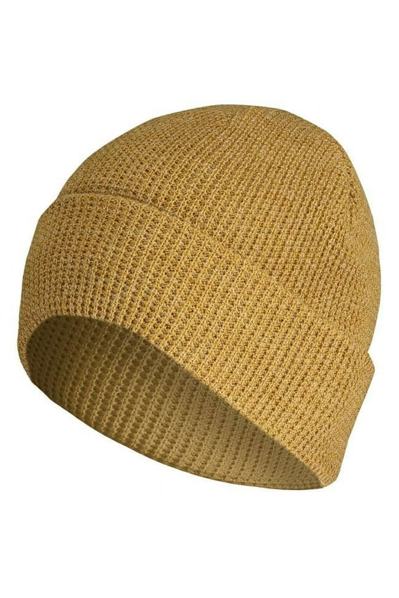 Waffle Knit Cuff Beanie Hat, Black - One Size
