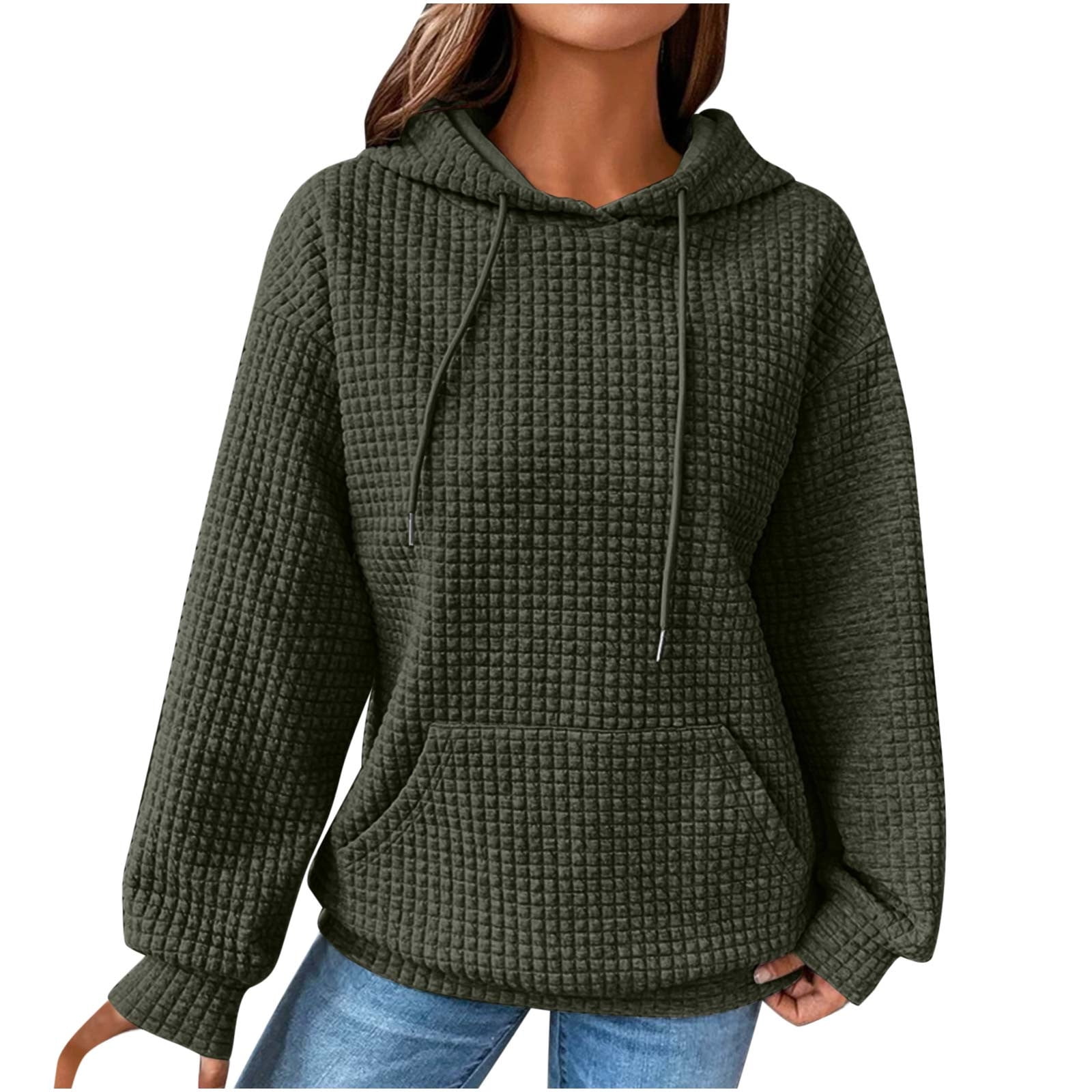 COOFANDY Men's Waffle Knit Hoodie - Casual Pullover Hooded Sweatshirt, Army Green, XX-Large