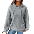 thumbnail image 1 of Waffle Knit Hoodie Sweatshirts for Women Fall Winter Casual Long Sleeve Drawstring Hooded Sweater with Pocket (M, Gray), 1 of 6