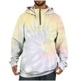 thumbnail image 1 of Waffle Knit Hoodie for Men Fashion Tie Dye Quarter Zip Pullover Sweatshirts Drawstring Hooded Sweater Top (M, Yellow), 1 of 4