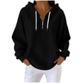 thumbnail image 1 of Waffle Knit Hoodies for Women Drawstring Half ZipHooded Sweatshirts with Kangaroo Pocket Athletic Workout Shirt Lightweight Slim-Fit Hoodie Fashion Trendy Tees Business Casual Outfits Black M, 1 of 8