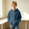 thumbnail image 1 of Waffle Knit Hoodies for Kids Zip Up Hooded Jackets with Pockets (Blue), 1 of 3