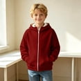 thumbnail image 1 of Waffle Knit Hoodies for Kids Zip Up Hooded Jackets with Pockets (Brick Red), 1 of 3