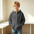 thumbnail image 1 of Waffle Knit Hoodies for Kids Zip Up Hooded Jackets with Pockets (Dark Gray), 1 of 3