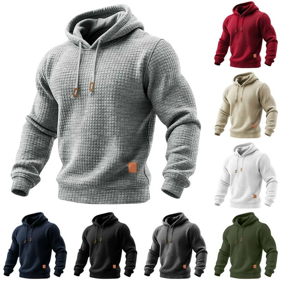 Waffle Knit Hoodies for Men Pullover Comfy Athletic Hooded Sweatshirt Outdoor Travel Hoodie Sweatshirts Navy 3XL