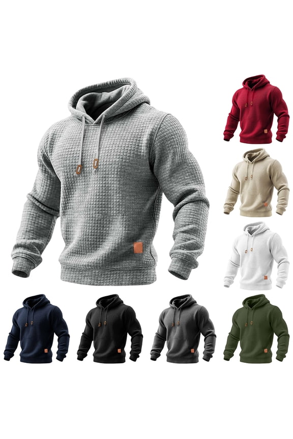 Waffle Knit Hoodies for Men Pullover Comfy Athletic Hooded Sweatshirt Outdoor Travel Hoodie Sweatshirts White 5XL