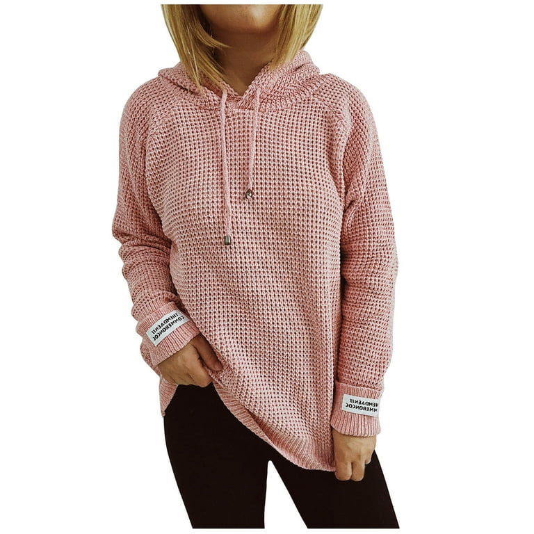 Waffle Knit Pullover Hooded Sweatshirts for Women Trendy