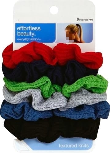 Waffle Knit Scrunchies, Soft Hair Ties for Women, Navy White Red Blue Grey Black, 6 Count