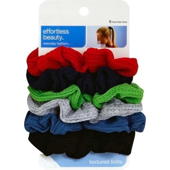 Waffle Knit Scrunchies, Soft Hair Ties for Women, Navy White Red Blue Grey Black, 6 Count