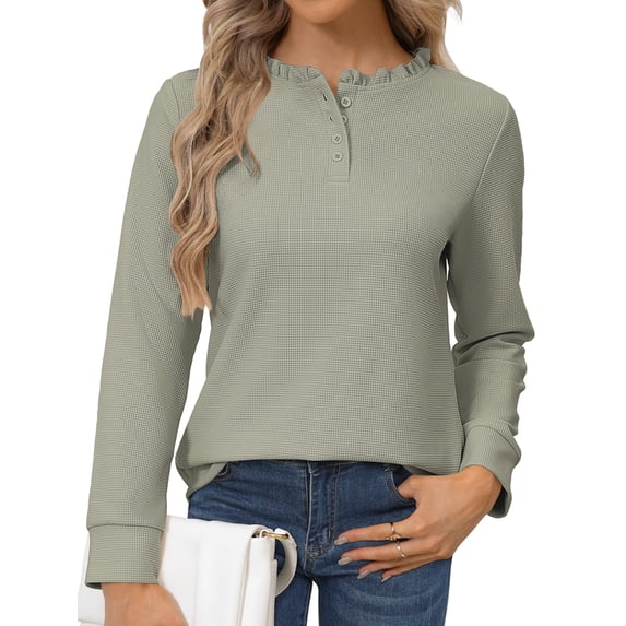 Waffle Knit Shirts for Women Green M