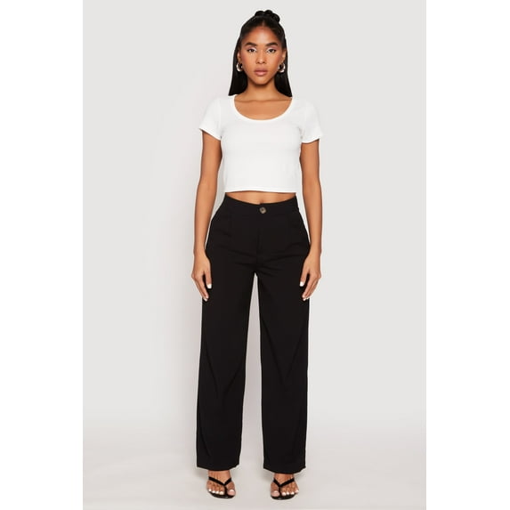 Womens Waffle Knit Short Sleeve Crop Top