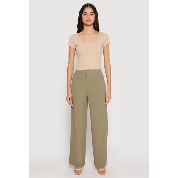 Womens Waffle Knit Short Sleeve Crop Top