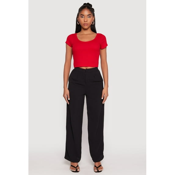 Women's Waffle Knit Short Sleeve Crop Top