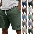 thumbnail image 1 of Waffle Knit Shorts for Mens Elastic Waist Breathable Textured Short Pants Casual Summer Athletic Beach Vacation Shorts Dark Green 4XL, 1 of 5