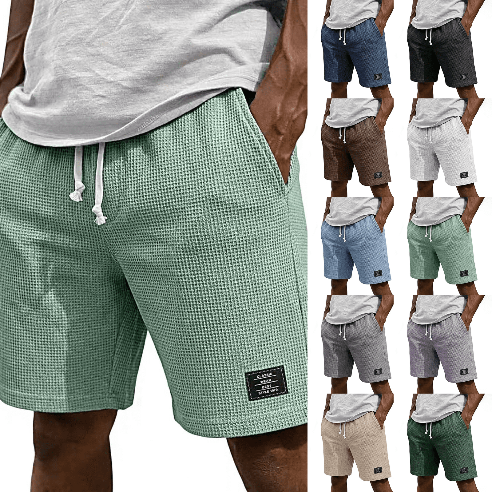 【値下げ】PELLICULE rounded knit short pants Waffle Knit Shorts for Mens Elastic Waist Breathable Textured