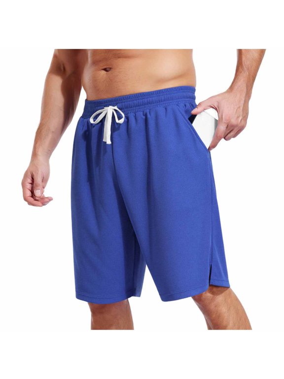 Waffle Knit Split Hem Athletic Shorts For Summer, Elastic Drawstring High Waist Side Pocket Loose Fit Performance Pants For Gym Workout And Fitness Training