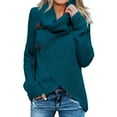 thumbnail image 1 of Waffle Knit Sweaters for Women Solid Color Loose Turtleneck Sweater Top Button Deco Wrap Front Sweatshirt, 1 of 2