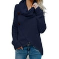 thumbnail image 1 of Waffle Knit Sweaters for Women Solid Color Loose Turtleneck Sweater Top Button Deco Wrap Front Sweatshirt, 1 of 3