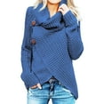 thumbnail image 1 of Waffle Knit Sweaters for Women Solid Color Loose Turtleneck Sweater Top Button Deco Wrap Front Sweatshirt, 1 of 4