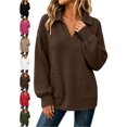thumbnail image 1 of Waffle Knit Sweatshirt for Women Oversized Lapel V-Neck Long Sleeve Pullover with Pockets Loose Casual Fall Winter Top, 1 of 9