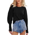 thumbnail image 1 of Waffle Knit Sweatshirts for Women Puff Long Sleeve Crew Neck Casual Tunic Pullovers Fall Faashion Solid Color Tops, 1 of 7