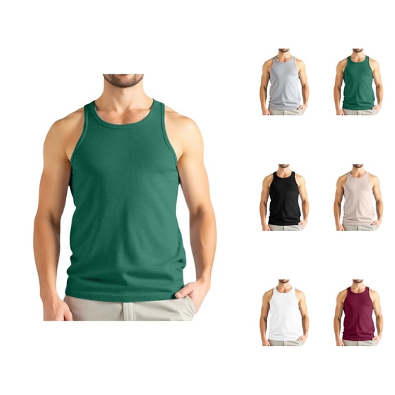 Waffle Knit Tank Tops Men Lightweight Breathable Crewneck Sleeveless Shirt Athletic Running Gym Tanks