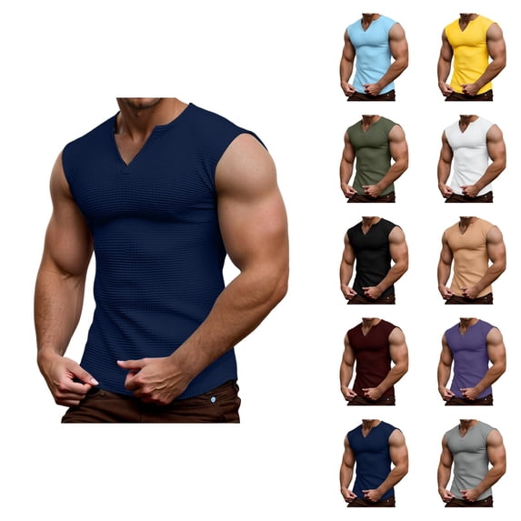 Waffle Knit Tank Tops Men Lightweight Breathable V Neck Muscle Sleeveless Shirt Athletic Running Gym Tanks