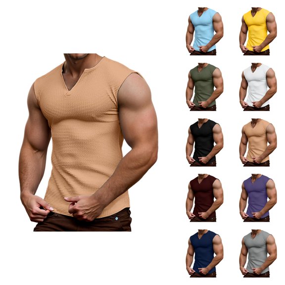 Waffle Knit Tank Tops Men Lightweight Breathable V Neck Muscle Sleeveless Shirt Athletic Running Gym Tanks