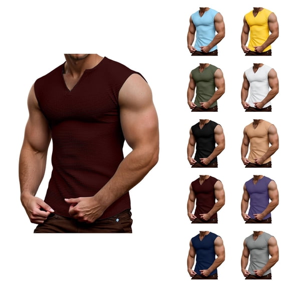 Waffle Knit Tank Tops Men Lightweight Breathable V Neck Muscle Sleeveless Shirt Athletic Running Gym Tanks