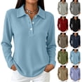 thumbnail image 1 of Waffle Knit Tops for Women Long Sleeve Collared Work Golf Polo Shirt 3XL, 1 of 7