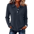 thumbnail image 1 of Waffle Knit Tops for Women Long Sleeve Collared Work Golf Polo Shirts Business Casual Loose Fit Blouses, M, 1 of 5