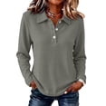 thumbnail image 1 of Waffle Knit Tops for Women Long Sleeve Collared Work Golf Polo Shirts Business Casual Loose Fit Blouses, M, 1 of 5