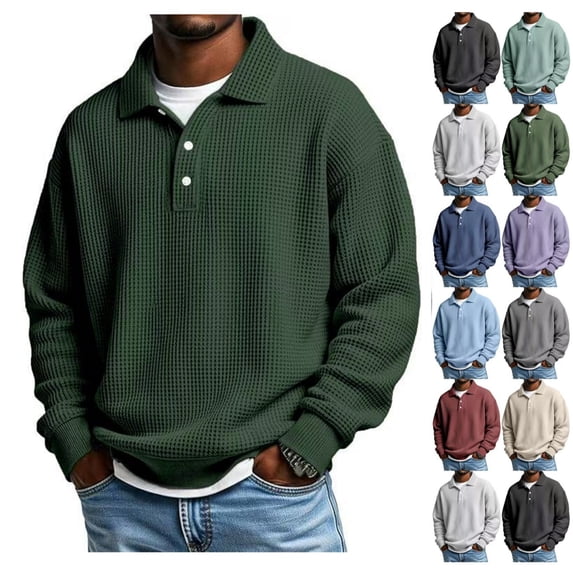 Waffle Long Sleeve Polo Shirts for Men Big and Tall Golf Shirt Casual Collared Lightweight T Shirts Textured Knit Tops