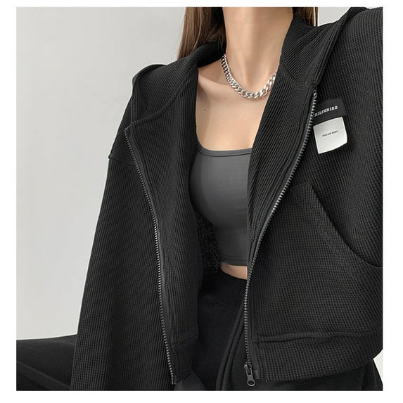 Waffle Long Sleeve Sports Jacket For Women, New Autumn Collection, Korean Style, Loose Fit, Versatile, Slimming, Hooded Sweatshirt
