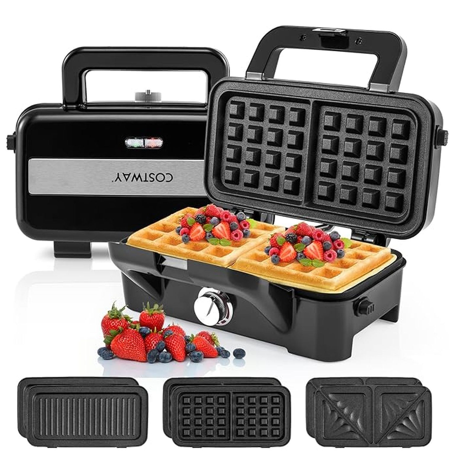 Waffle Maker 1200W 3-in-1, Sandwich Press Panini Grill, Non-Stick ...