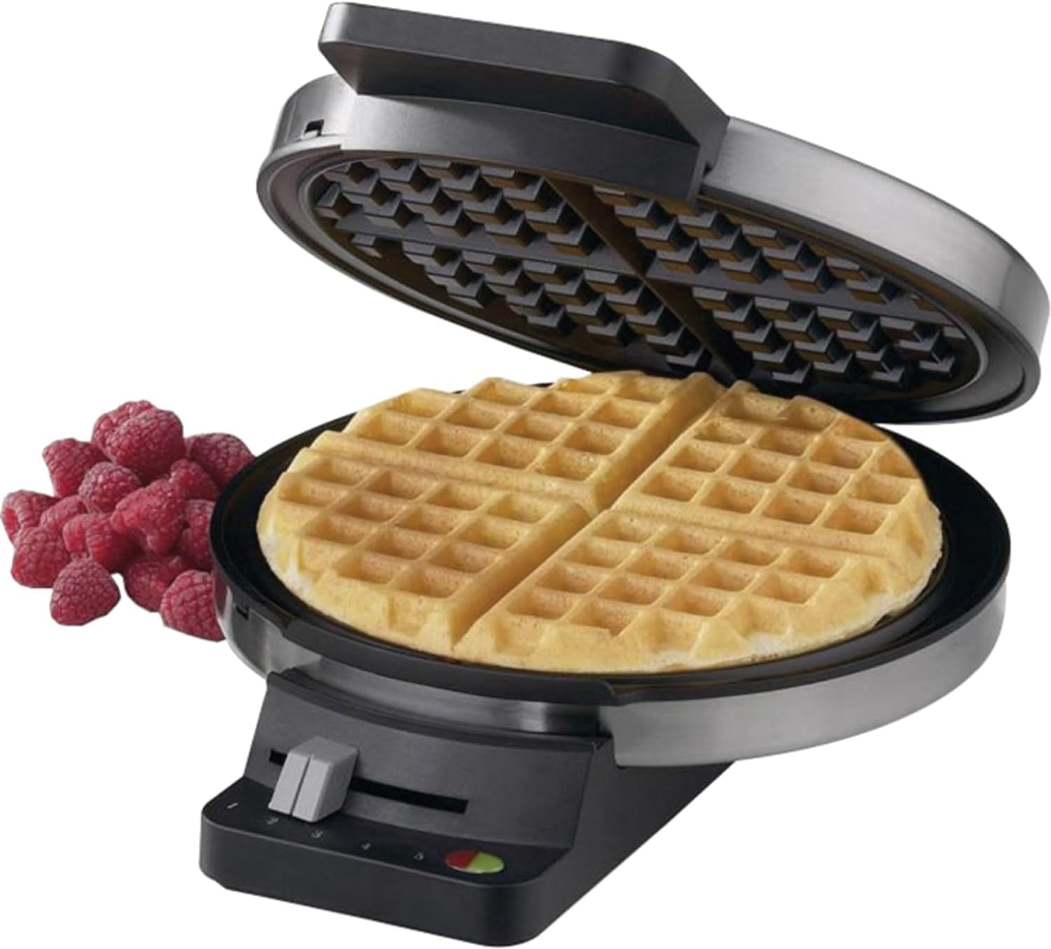 Waffle Maker, 1250W Round Classic Waffle Iron, 5-Setting Adjustable Browning Control,Brushed Stainless