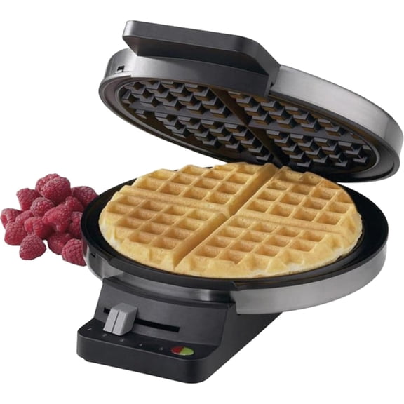 Waffle Maker, 1250W Round Classic Waffle Iron, 5-Setting Adjustable Browning Control,Brushed Stainless