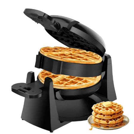 Waffle Maker, 1400W Double Belgian Waffle Iron 180° Flip, 8 Slices, Rotating & Nonstick Plates, Removable Drip Tray for Easy Cleaning, Cool Touch Handles, Space Saving Storage, Black