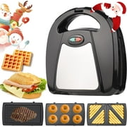 Waffle Maker 4 in 1, Mini Waffle Maker with Removable Plate, Waffle Iron Waffle Machine, Non-stick Coating 750W Double-Sided Heating, LED Indicator Lights, Cool Touch Handle, Easy to Use & Clean
