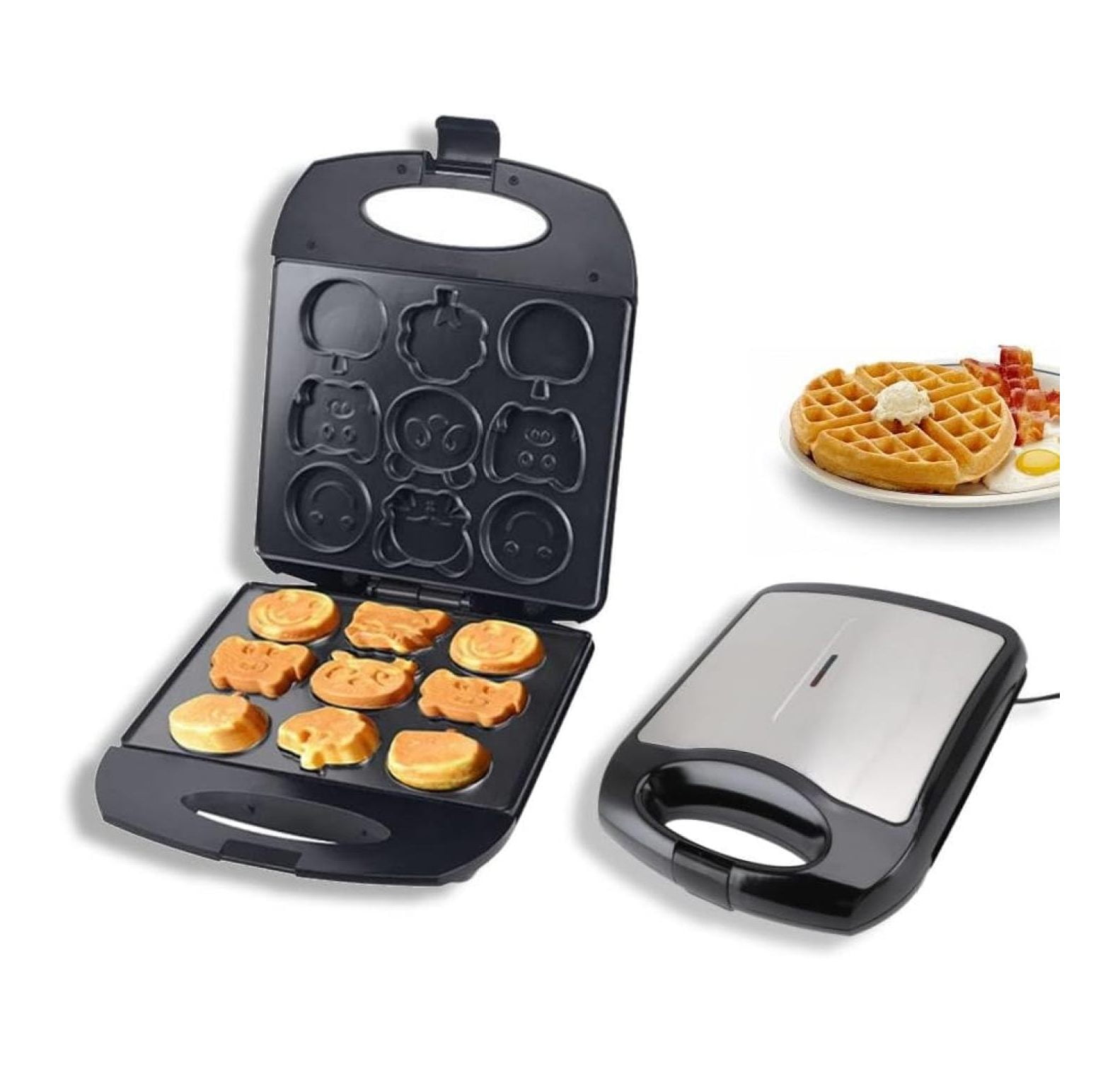 Waffle Maker, 9 Fun Cartoon Shaped Waffles Pancakes for Kids, Nonstick