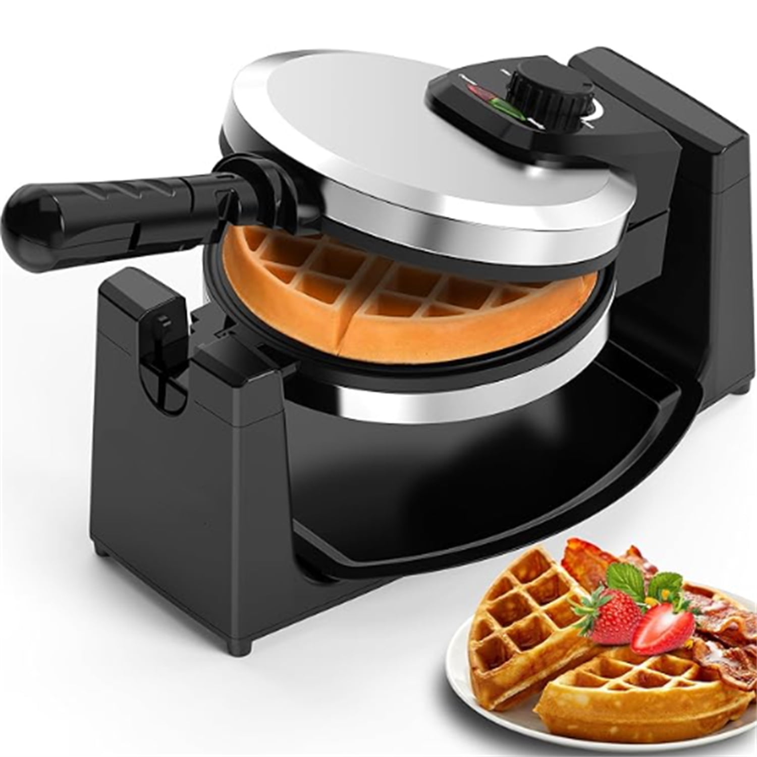 Waffle Maker, Rotating Belgian Waffle Maker, 180° Flip Waffle Iron, Non-Stick Plate, Adjustable Browning Control, Foldable Cool Touch Handle, Removable Drip Tray