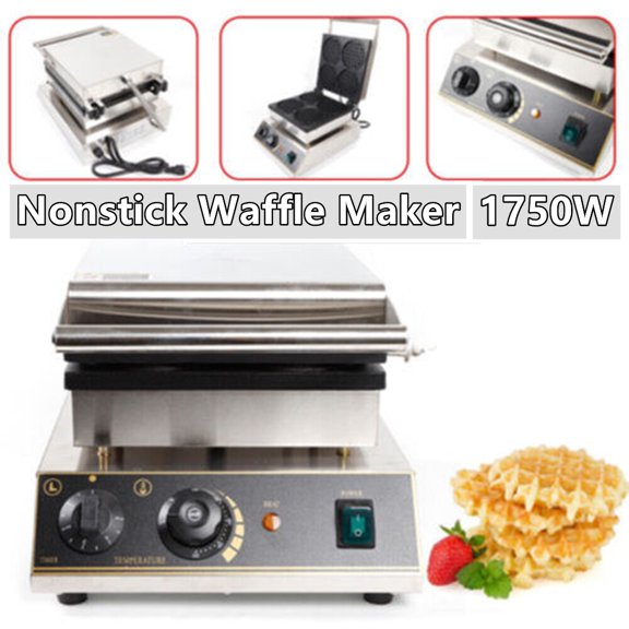 Waffle Maker, Waffle Machine, Electric Waffle Iron, 110V, 1750W, Double Side Heating, Nonstick Plate, Makes 4 Round Waffles, Adjustable Temperature 122-572F, Timer, Complete Accessories