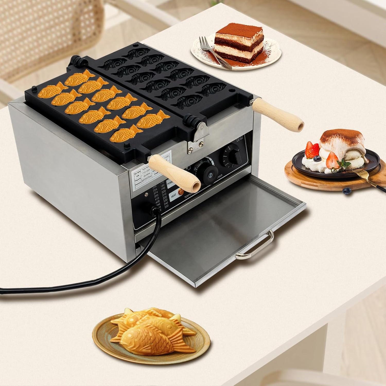 Waffle Maker with Non-Stick Cooking Plate/Fish-Shaped Waffle Iron/Christmas Waffle Maker/Non-Stick Coating,50-300℃/122-572℉ Adjustable - HYX-1103G